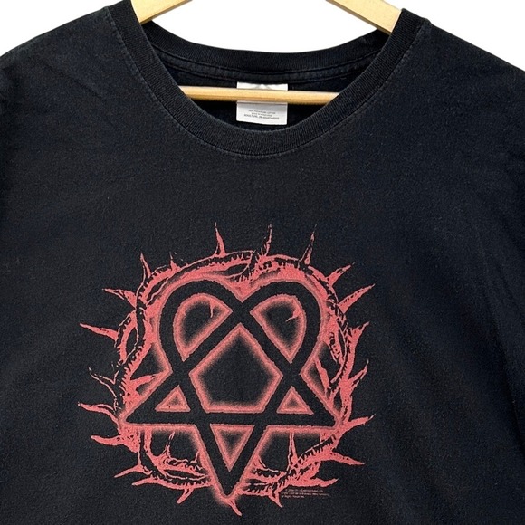 VTG 2006 HIM Heartagram Band T-Shirt 2XL Black Red Goth Rock Metal Y2K Skater